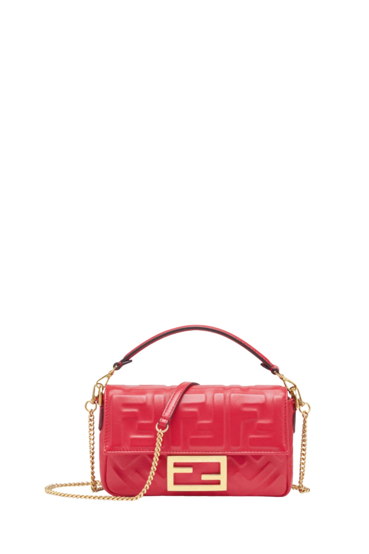 Fendi Borsa Mini Baguette in Pelle Rossa con Motivo FF Donna