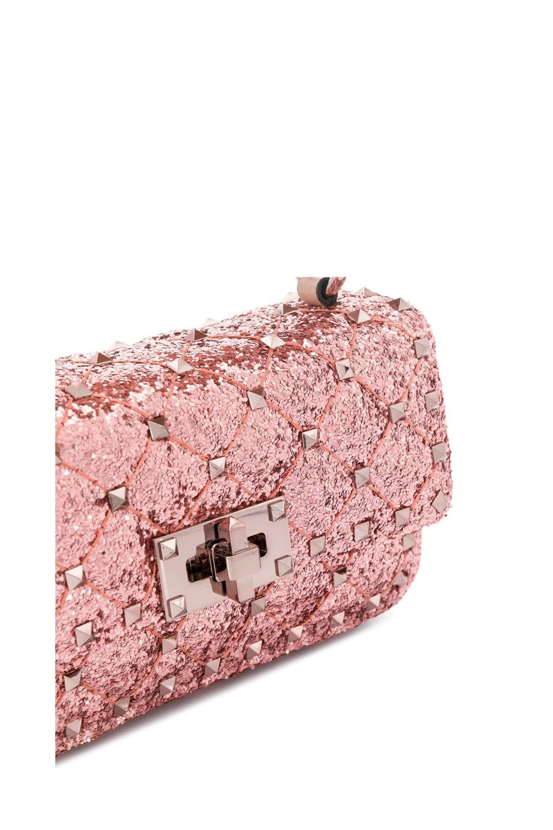 Borsa Rockstud Spike mini in pelle glitter rosa