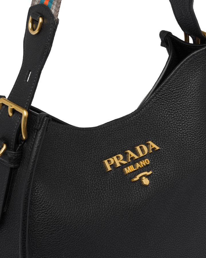 Borsa a spalla hobo in pelle nera-Prada-Wanan Luxury