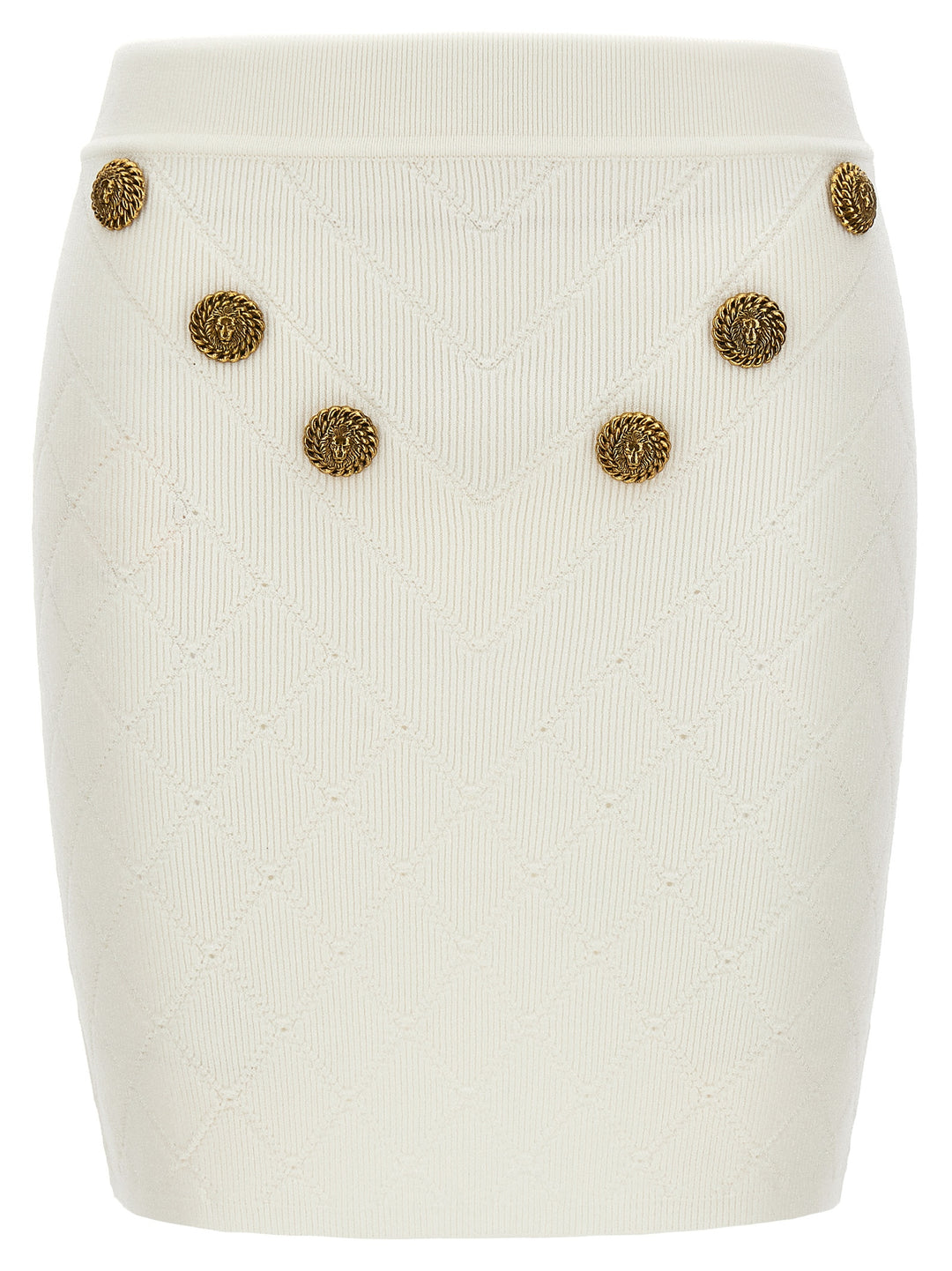 Logo Button Knitted Skirt Gonne Bianco