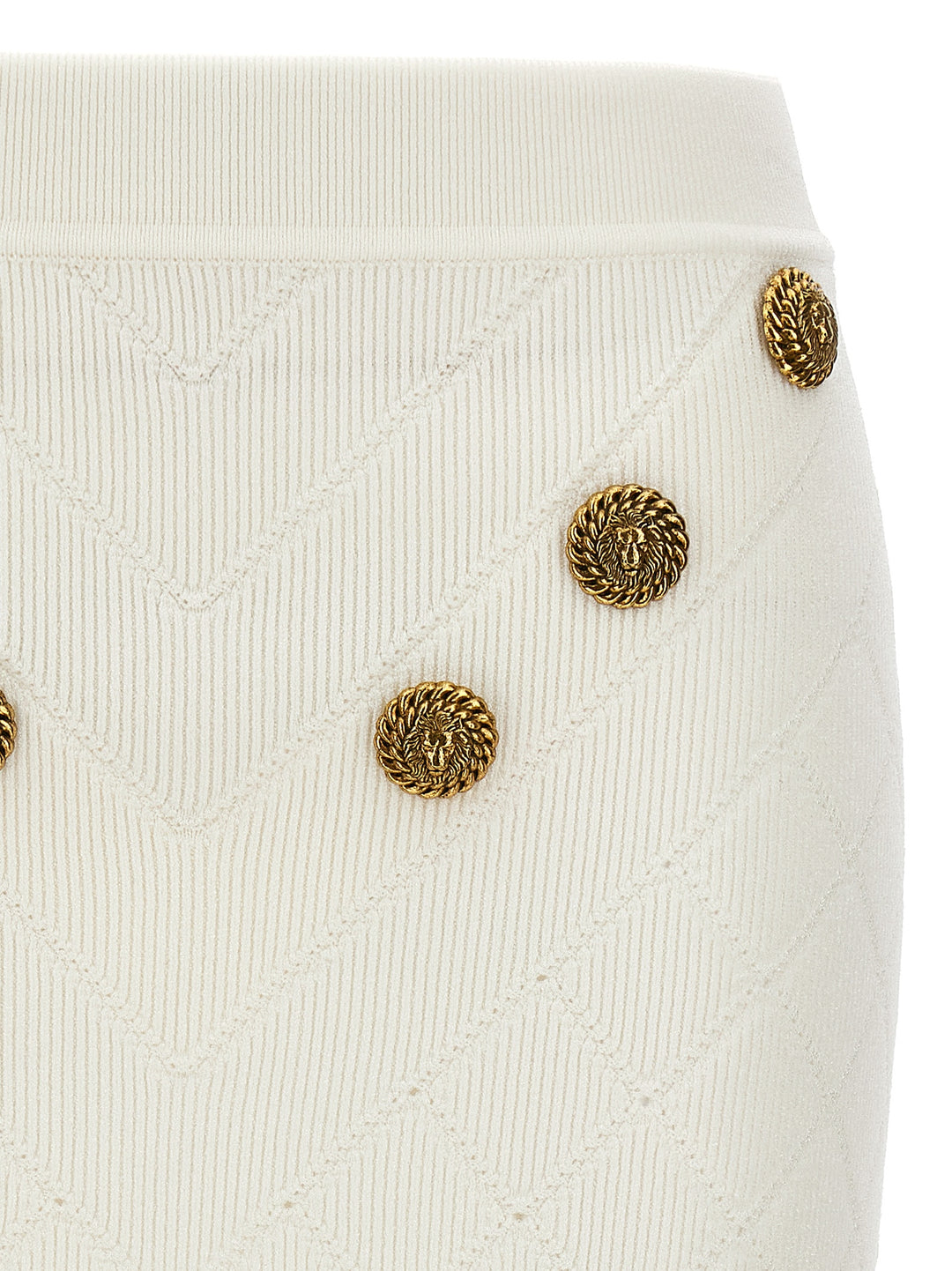 Logo Button Knitted Skirt Gonne Bianco
