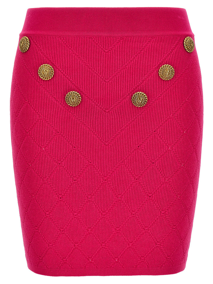 Logo Button Knitted Skirt Gonne Fucsia
