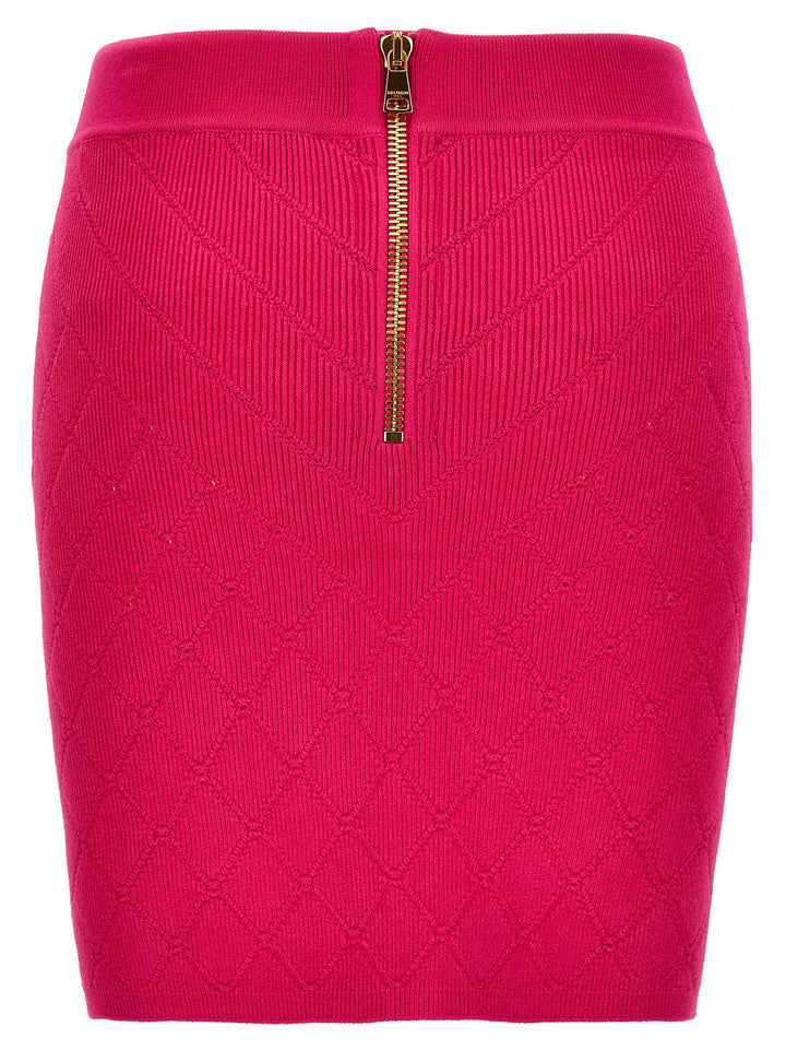 Logo Button Knitted Skirt Gonne Fucsia