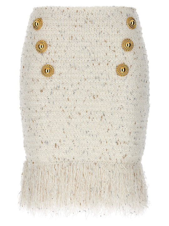 Fringed Tweed Gonne Bianco