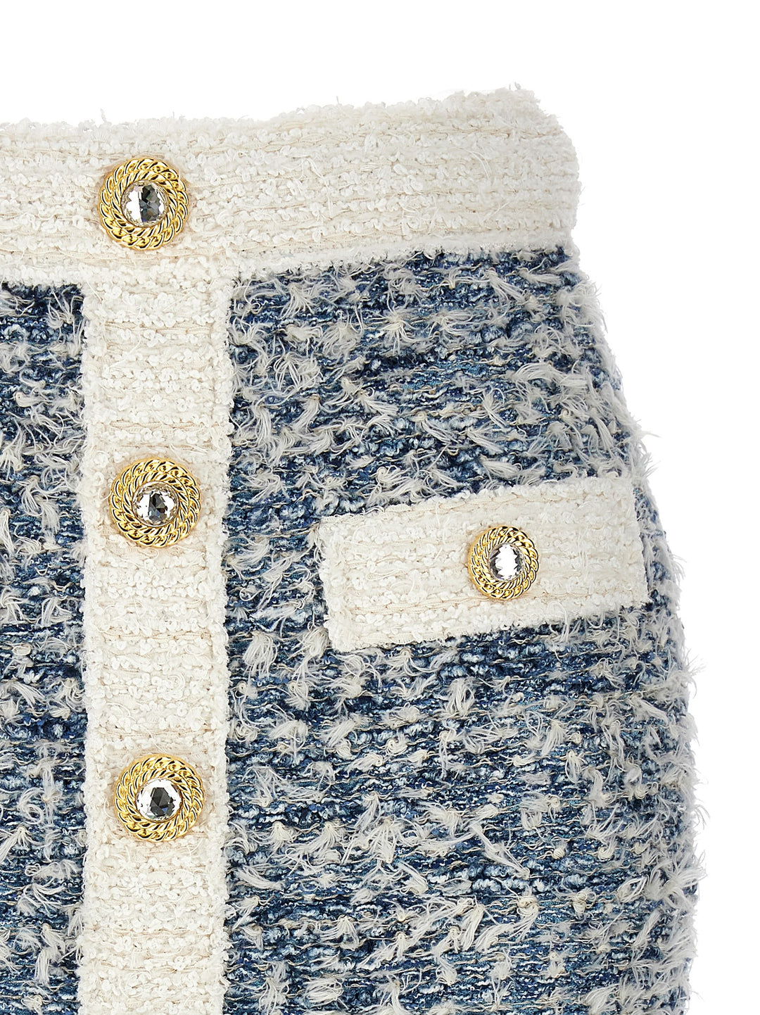 Fringed Tweed Skirt Gonne Blu