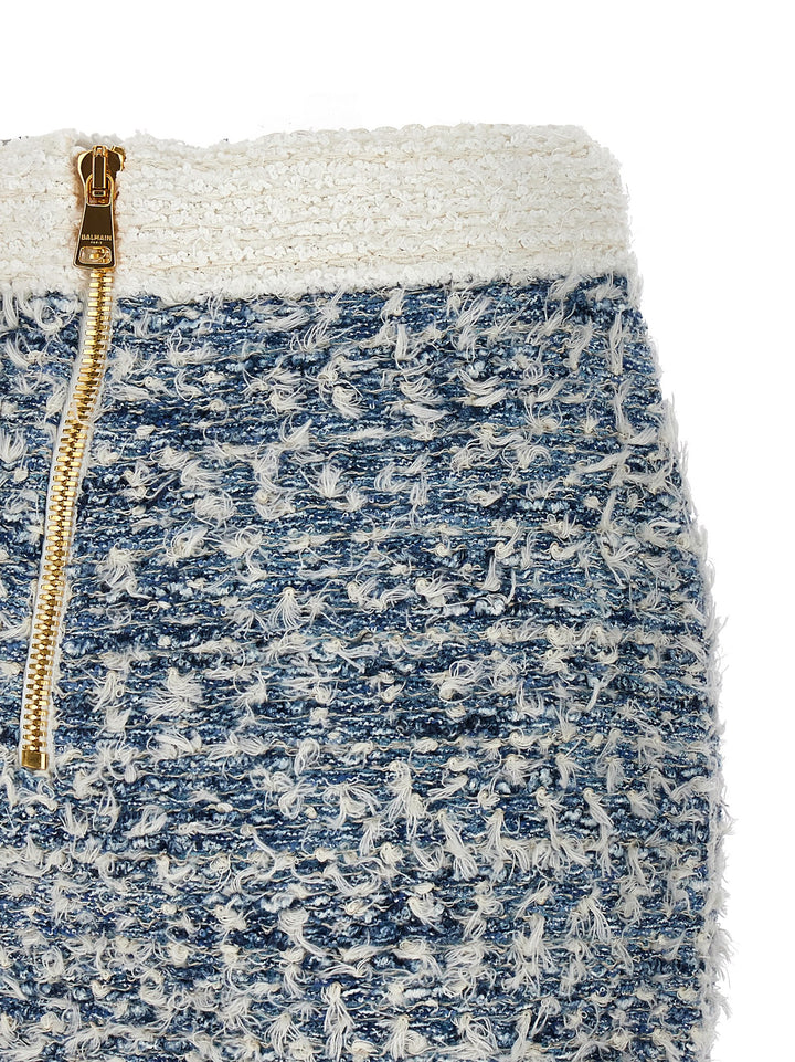 Fringed Tweed Skirt Gonne Blu