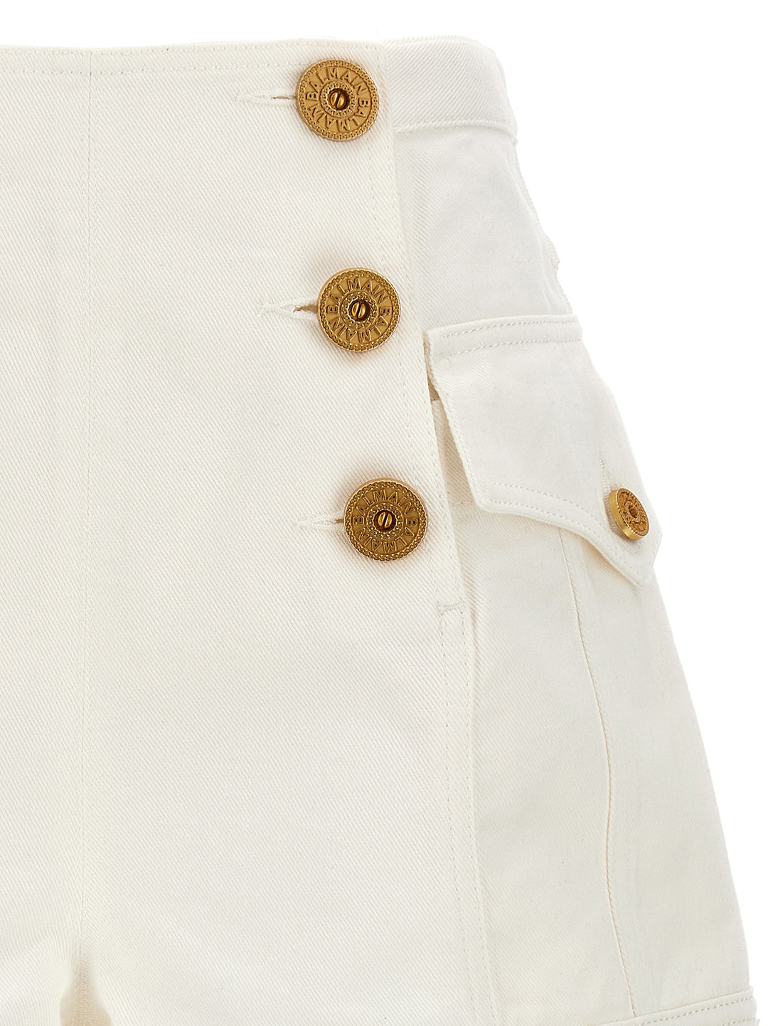 Logo Buttons Shorts Bermuda, Short Bianco