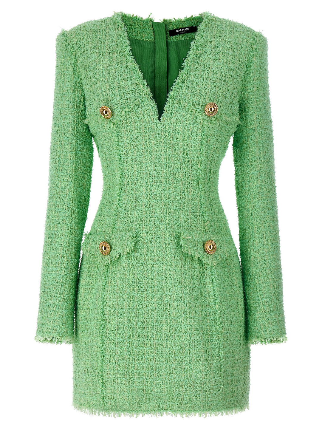 Logo Button Tweed Dress Abiti Verde