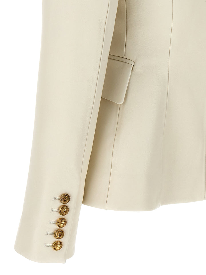 Double-Breasted Leather Blazer Blazer And Suits Beige