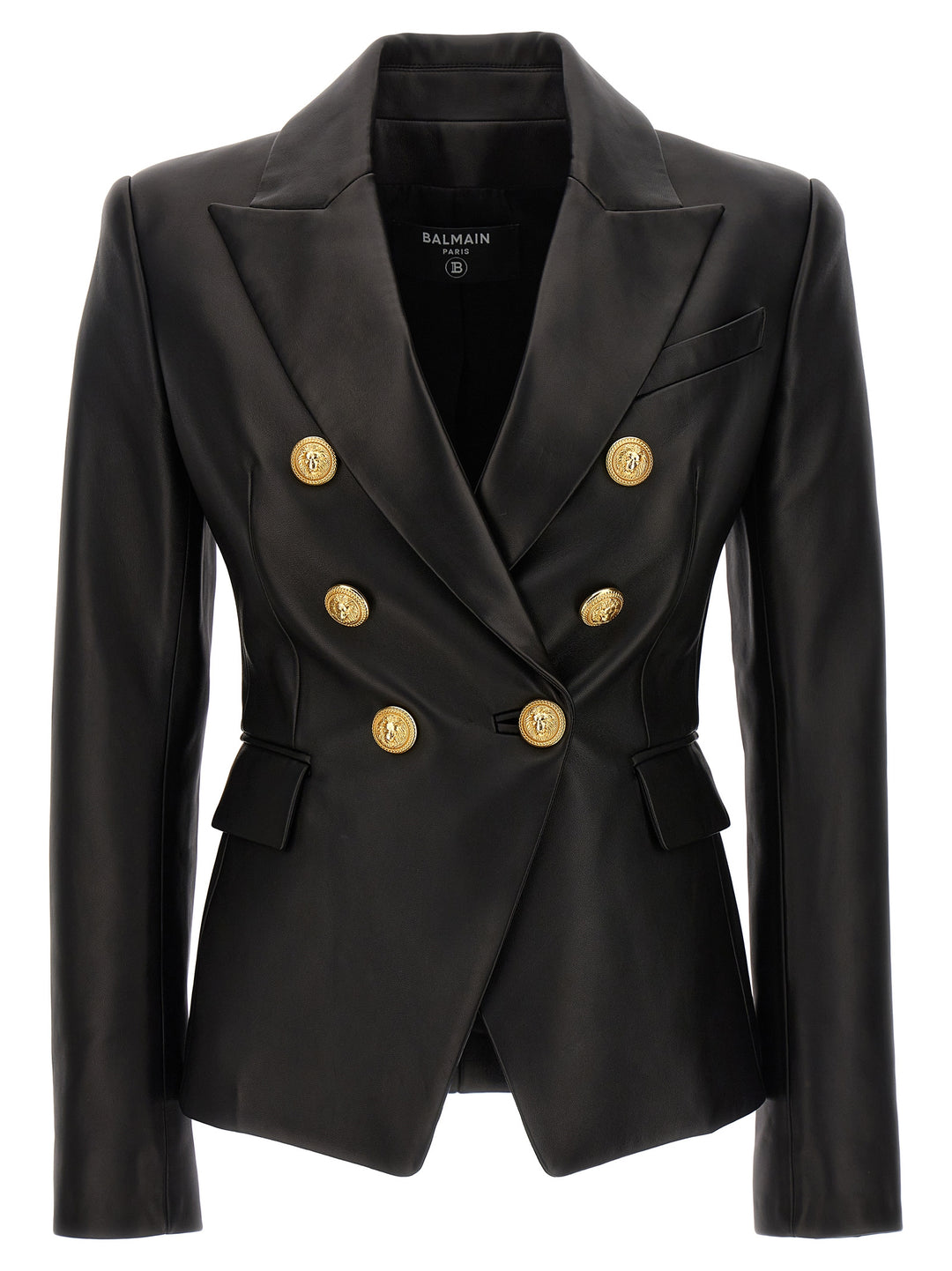 Double-Breasted Leather Blazer Blazer And Suits Nero