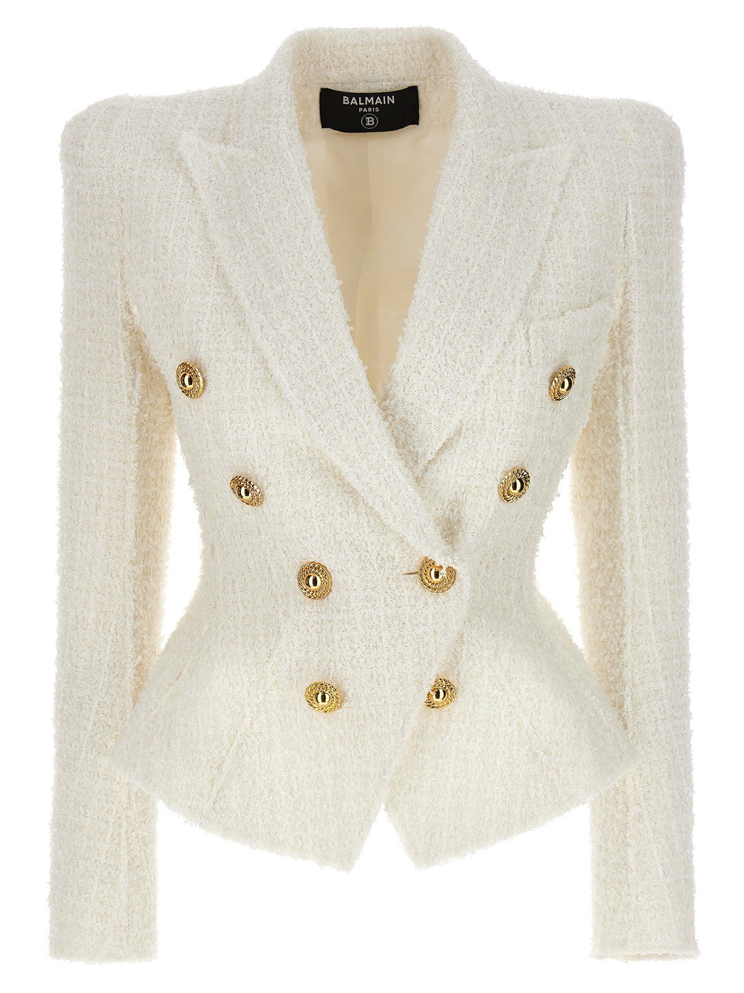 Double-Breasted Tweed Blazer With Logo Buttons Blazer And Suits Bianco