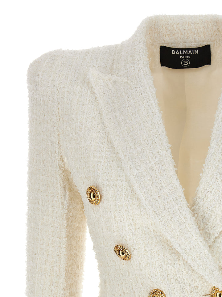 Double-Breasted Tweed Blazer With Logo Buttons Blazer And Suits Bianco