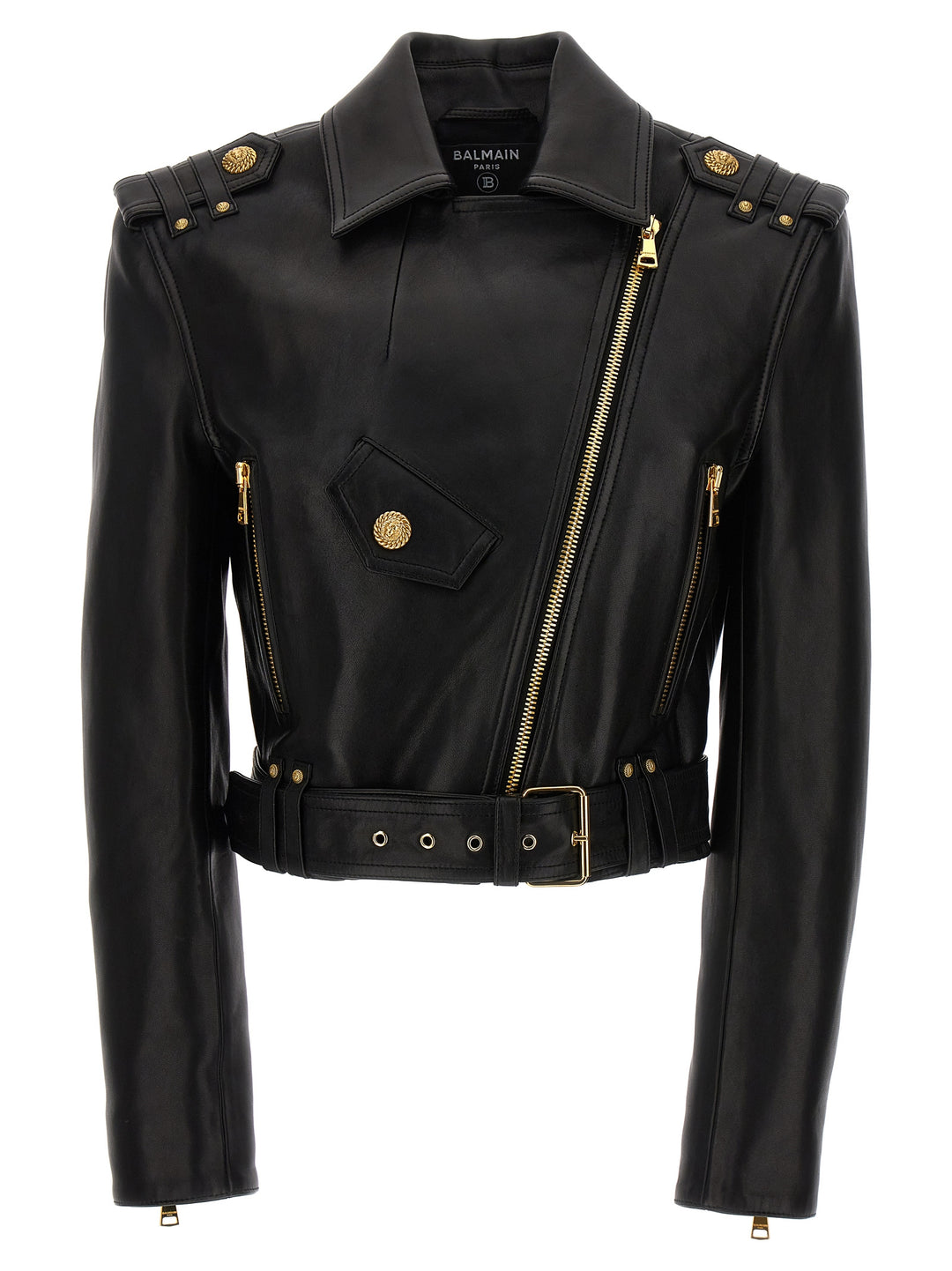 Cropped Leather Nail Giacche Nero