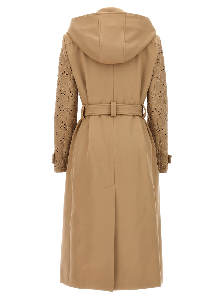 Embroidered Hooded Trench Coat Trench E Impermeabili Beige