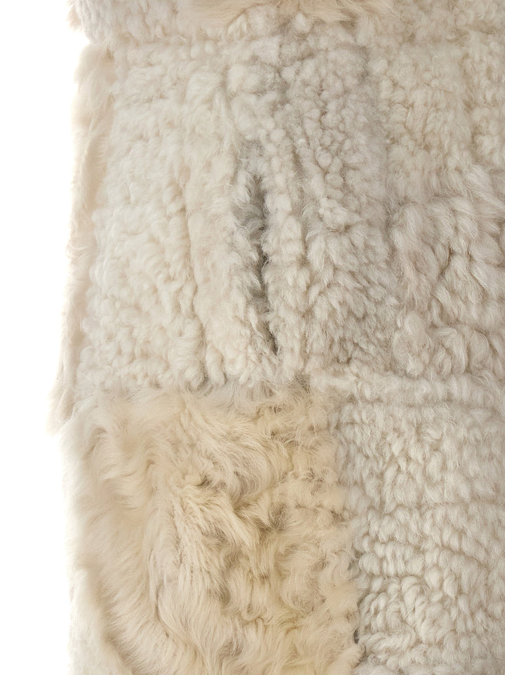 Patchwork Sheepskin Vest Gilet Bianco