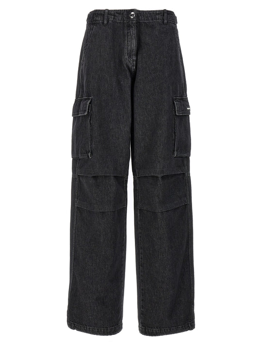 Denim Wide Leg Cargo Jeans Nero