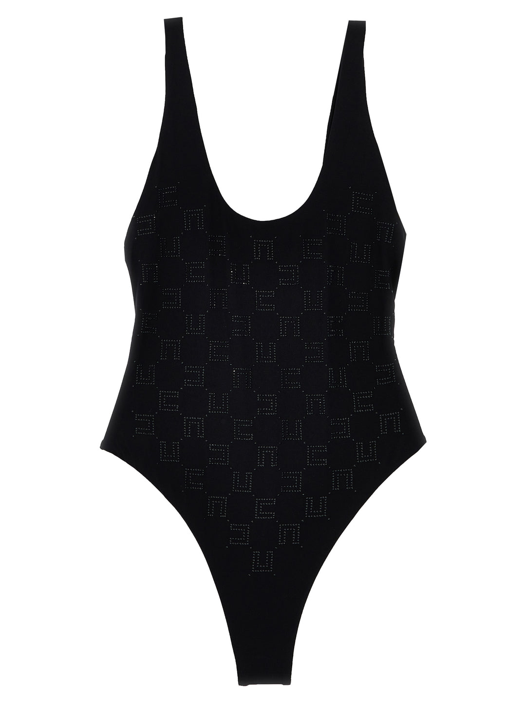 Rhinestone Logo One-Piece Swimsuit Beachwear Nero