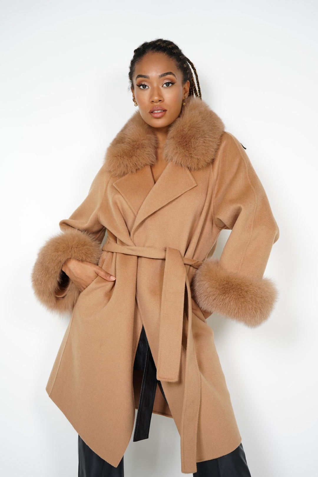 Cappotto Chiara Camel in Misto Cachemire