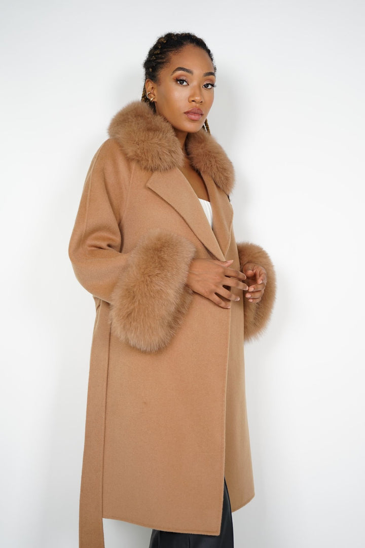 Cappotto Chiara Camel in Misto Cachemire