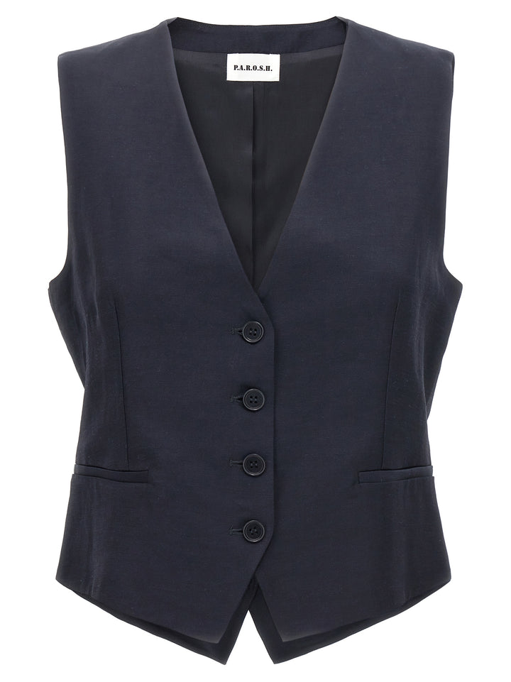 Single-Breasted Vest Gilet Blu