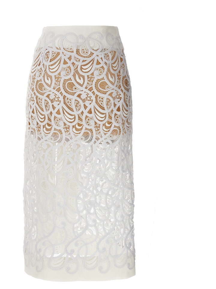 Lace Longuette Skirt Gonne Bianco