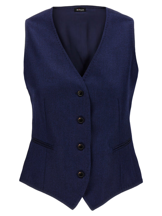 Silk Cashmere Vest Gilet Blu