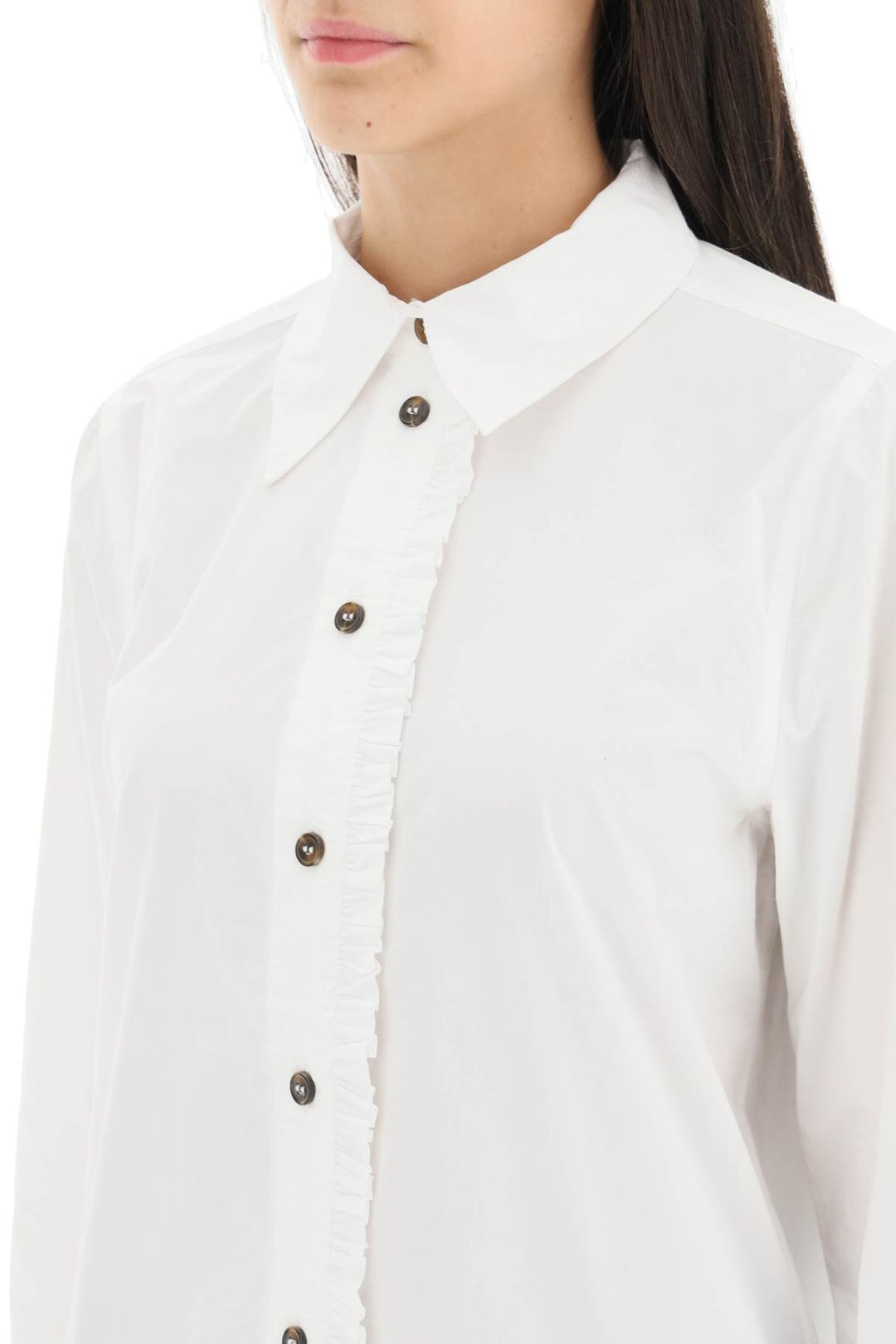 Camicia In Cotone Organico Con Rouches - Ganni - Donna
