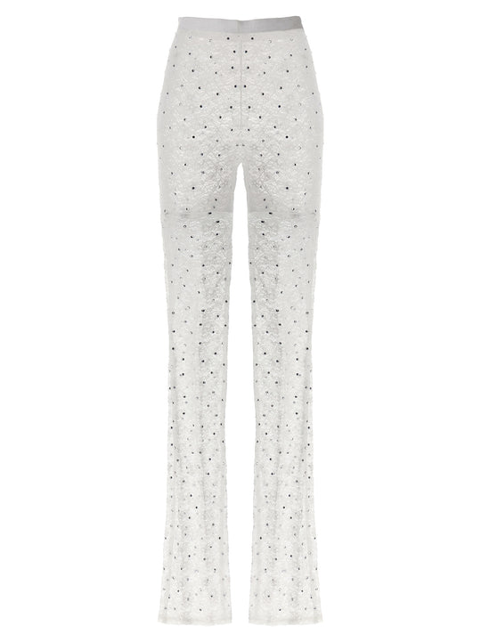 Rhinestone Lace Leggings Bianco