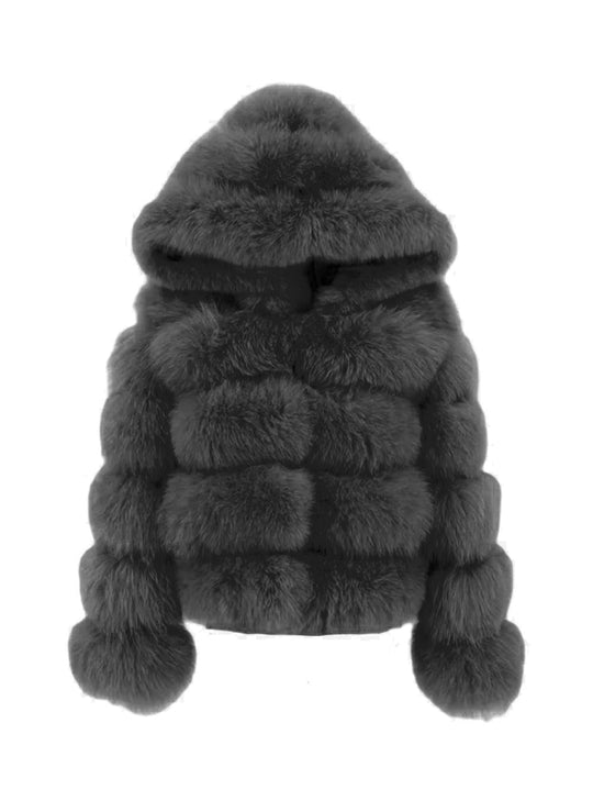 Giacca Anai Grigia Scuro in Pelliccia di Volpe