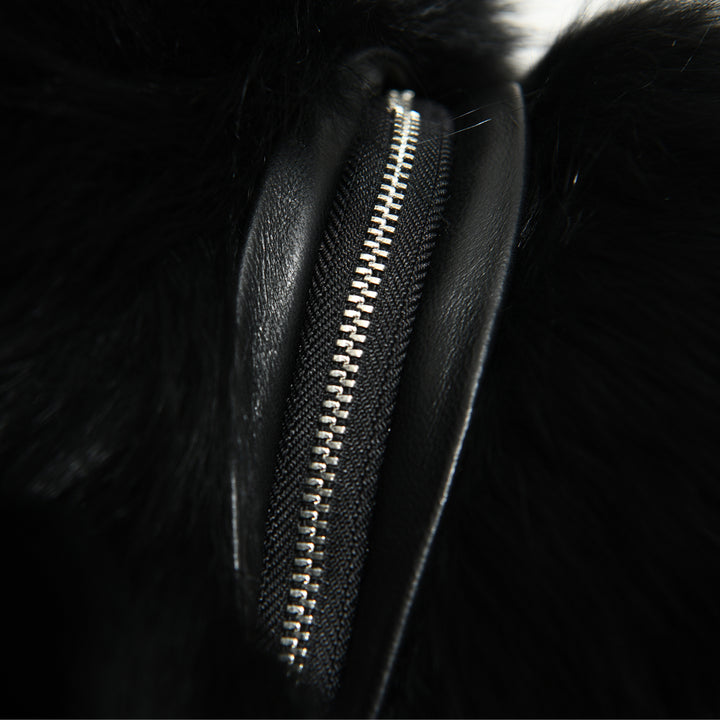 Giacca Double in Pelliccia Nera con Maniche Rimovibili