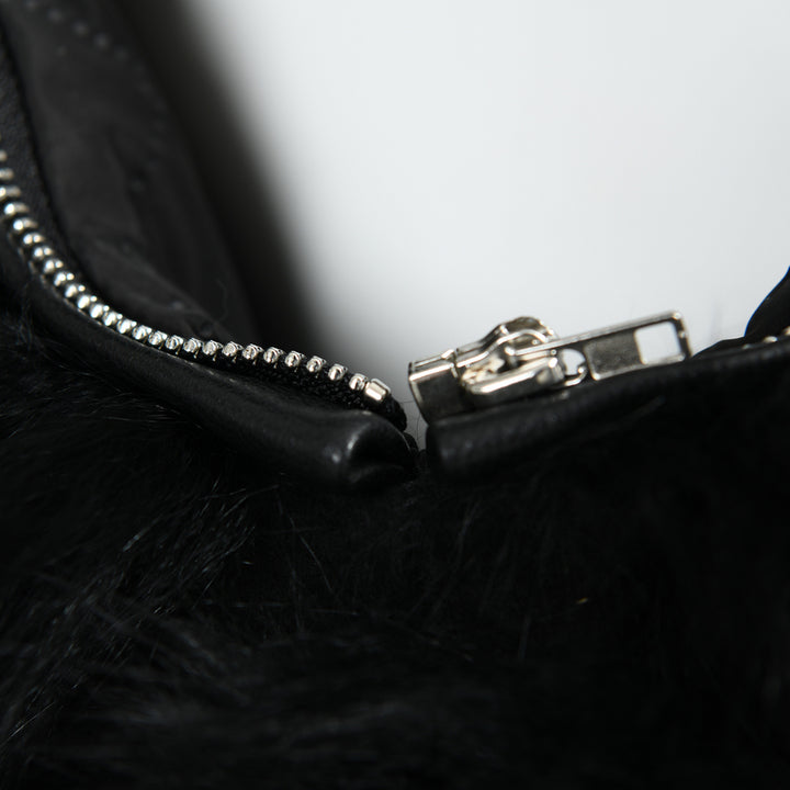 Giacca Double in Pelliccia Nera con Maniche Rimovibili