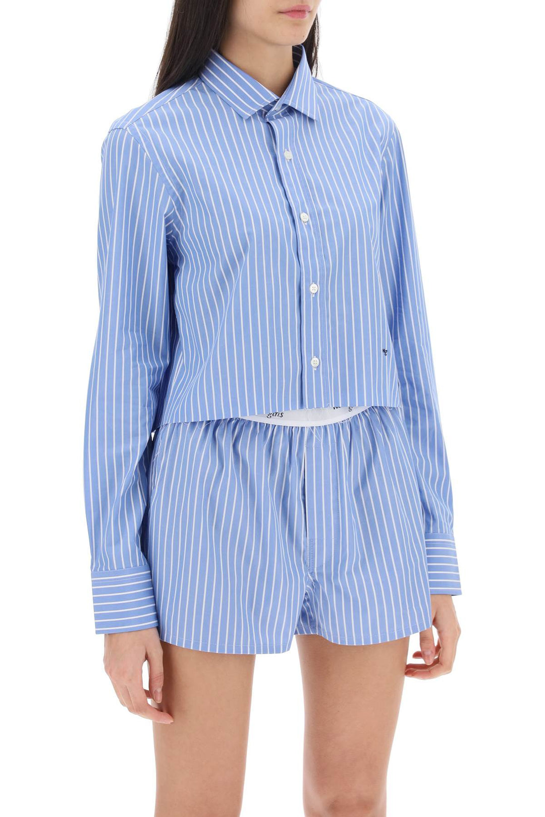 Camicia Cropped In Popeline A Righe - Homme Girls - Donna