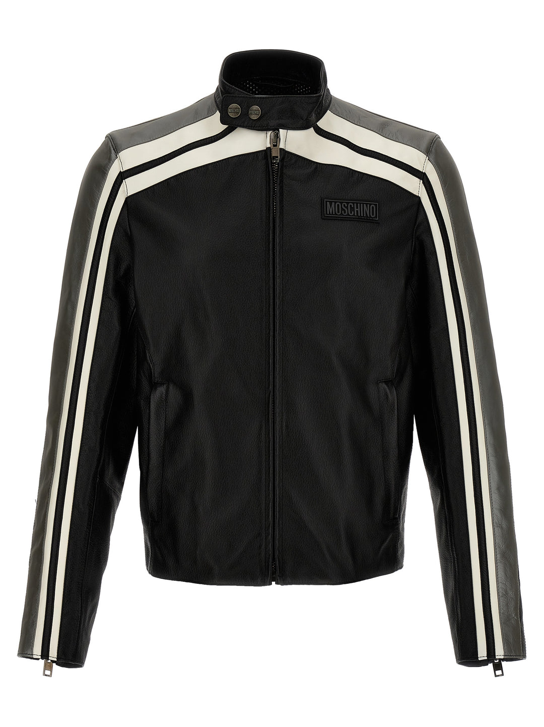 Leather Jacket With Contrasting Bands Giacche Nero
