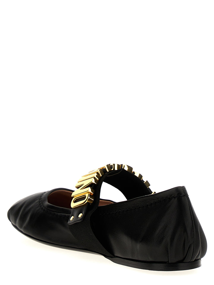 Logo Leather Ballet Flats Flat Shoes Nero