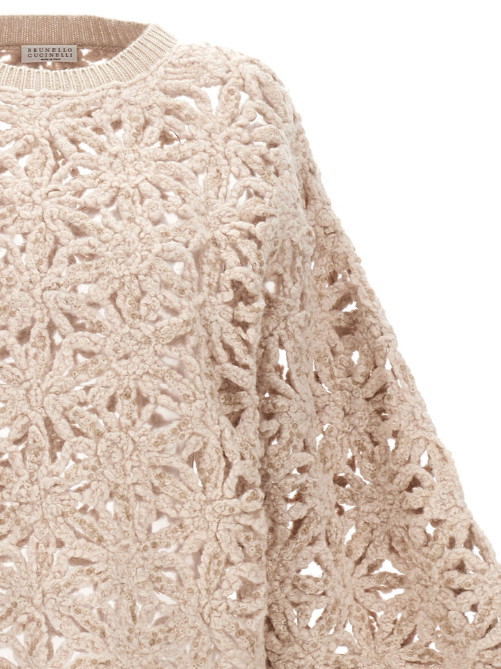 Sequin Embroidery Sweater Maglioni Beige