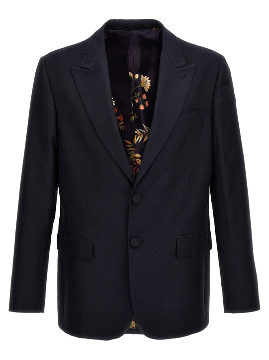 Single-Breasted Jacquard Blazer Blu
