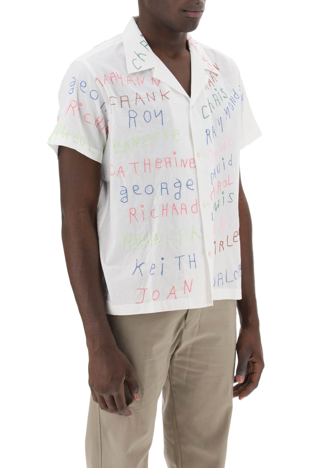 Camicia Bowling Con Ricami Lettering Familial - Bode - Uomo