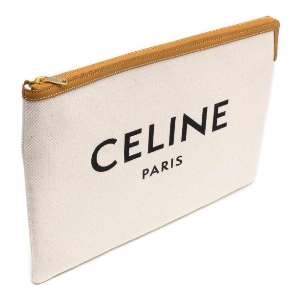 Pochette grande in tela bianca con logo-Celine-Wanan Luxury