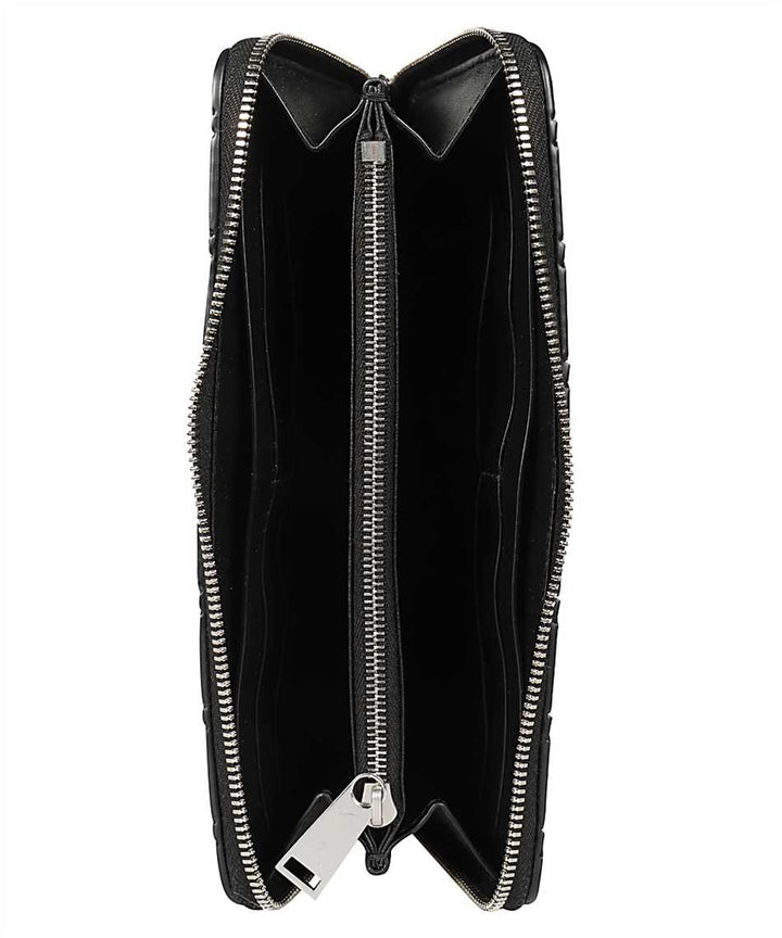 Portafoglio intrecciato impresso in pelle nero-Bottega Veneta-Wanan Luxury