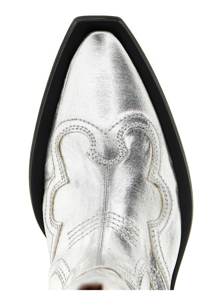 Silver Mid Shaft Embroidered Western Stivali E Stivaletti Silver