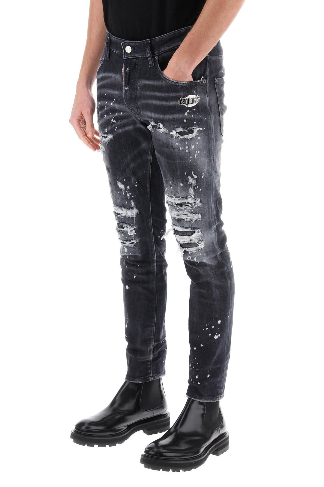 Jeans Skater In Black Diamond&Studs Wash - Dsquared2 - Uomo