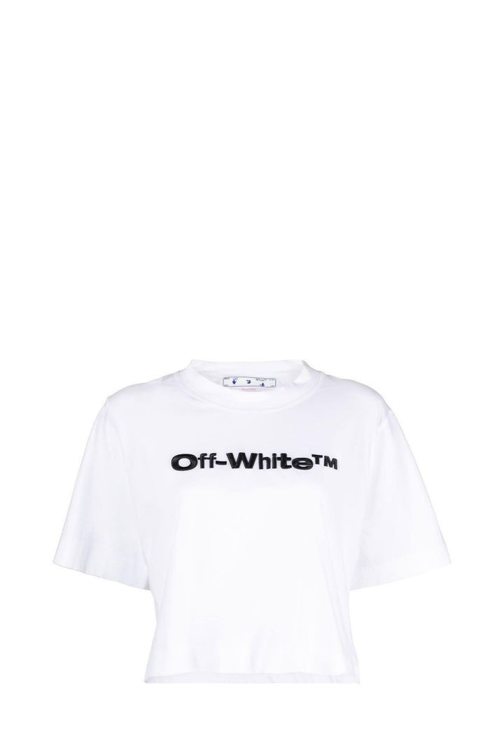 T-shirt Crup in Cotone Bianca con Logo