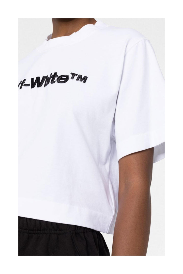 T-shirt Crup in Cotone Bianca con Logo
