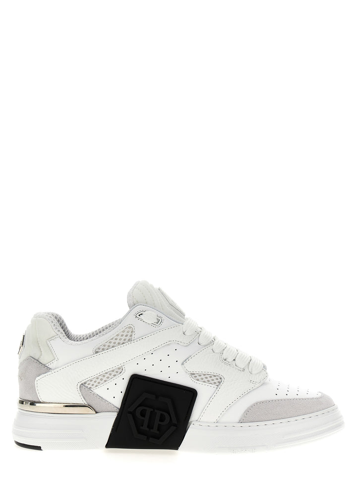 Mix Leather Low Top Sneakers Bianco