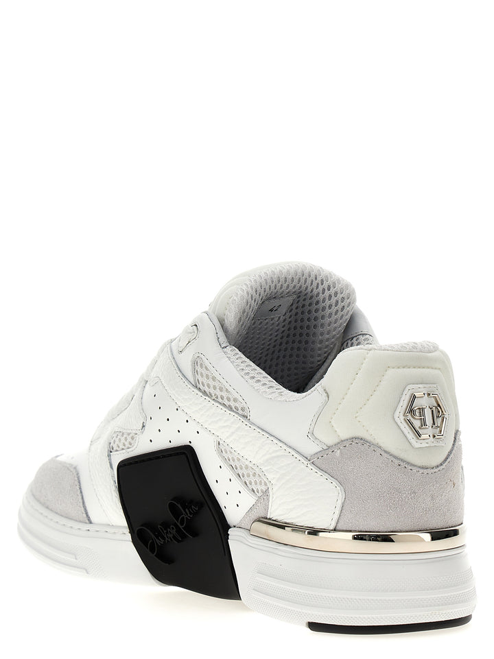 Mix Leather Low Top Sneakers Bianco