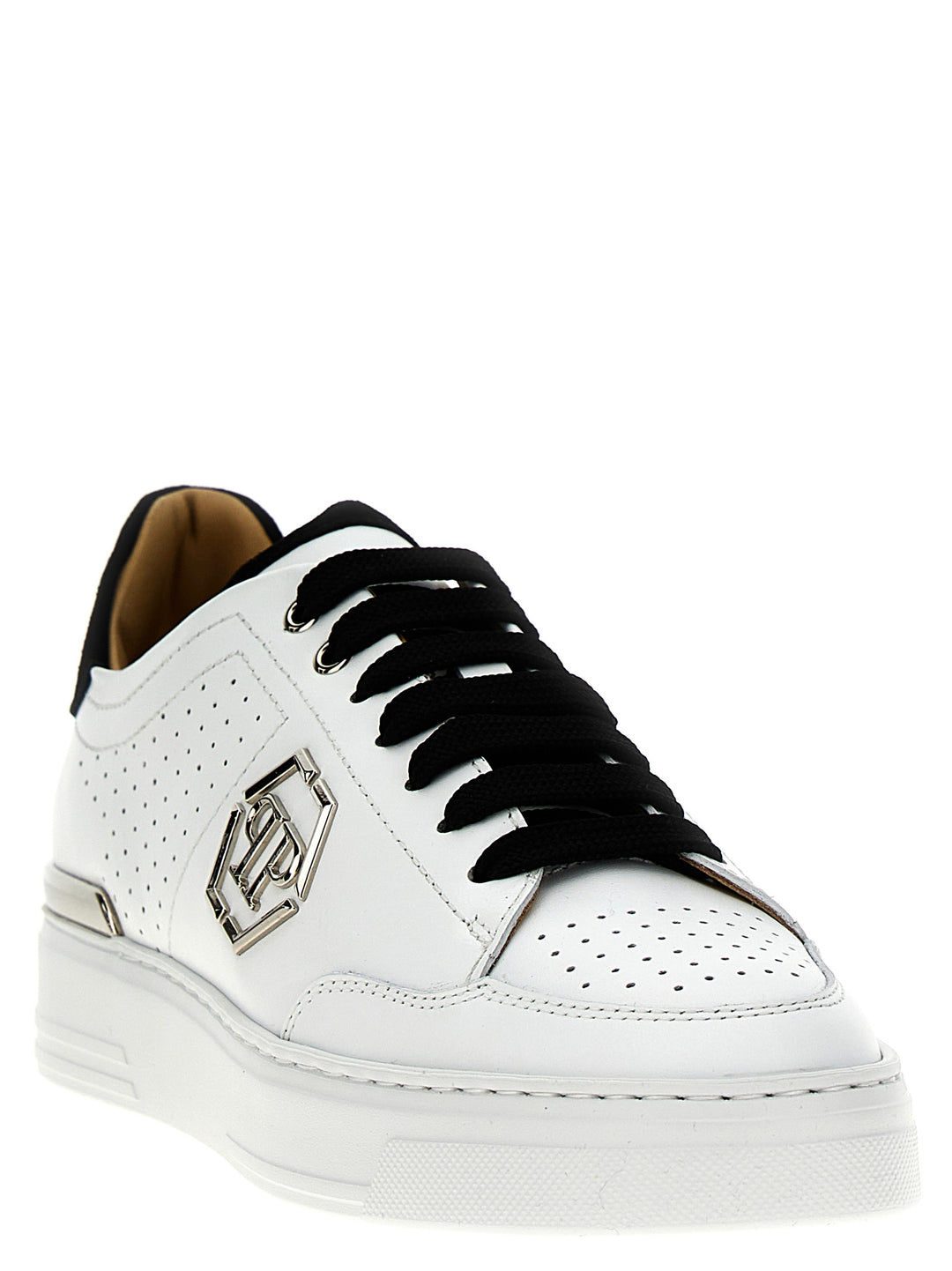 Mix Leather Lo-Top Sneakers Bianco/Nero