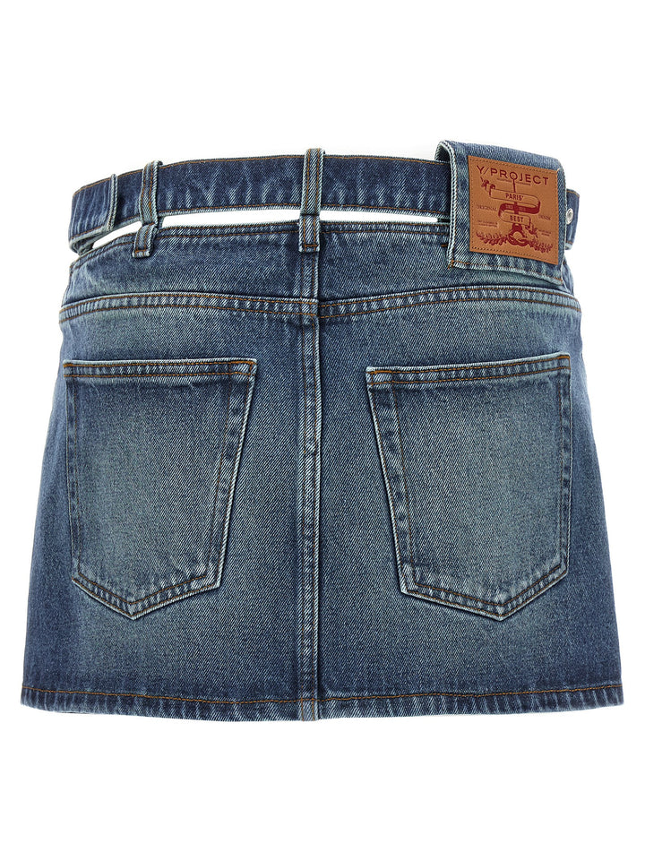 Cut-Out Belt Skirt Gonne Blu
