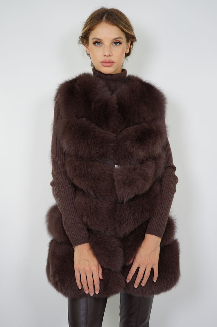 Gilet Roxanne Marrone in Pelliccia di Volpe