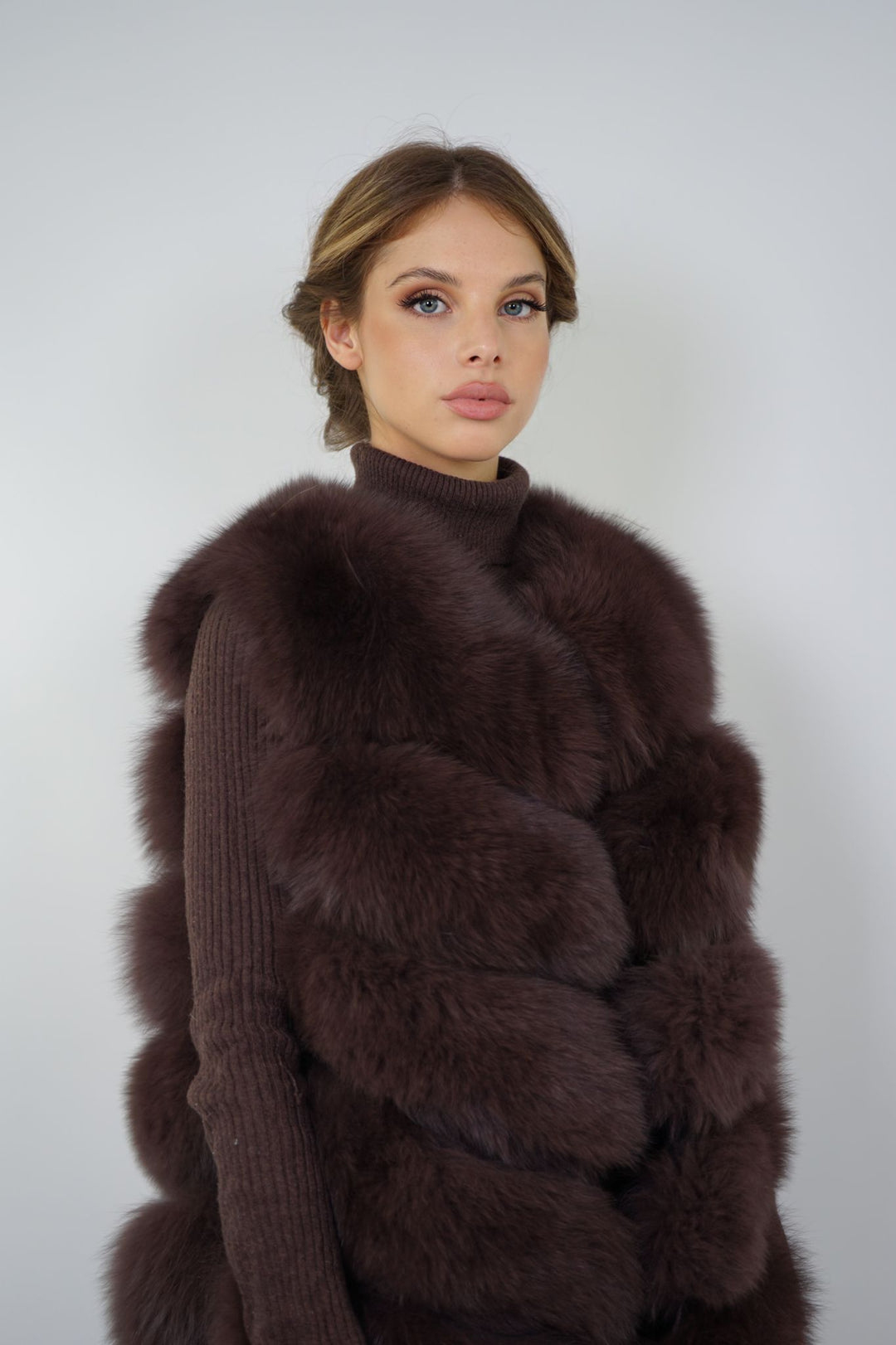 Gilet Roxanne Marrone in Pelliccia di Volpe