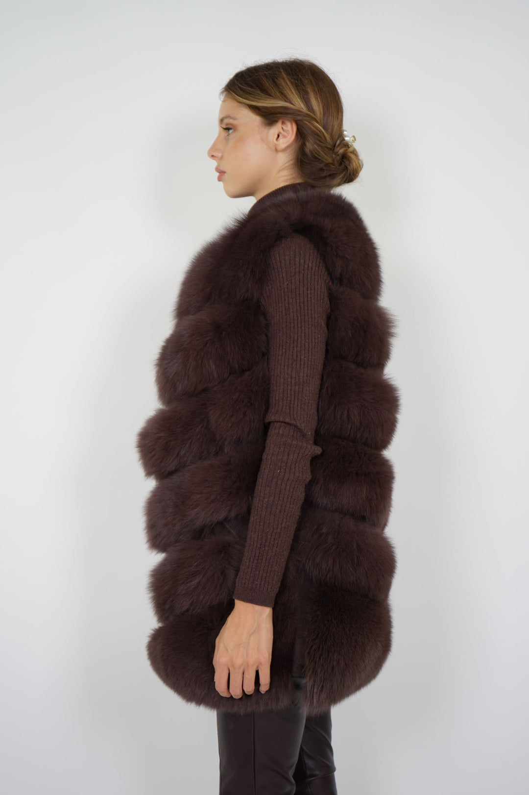 Gilet Roxanne Marrone in Pelliccia di Volpe